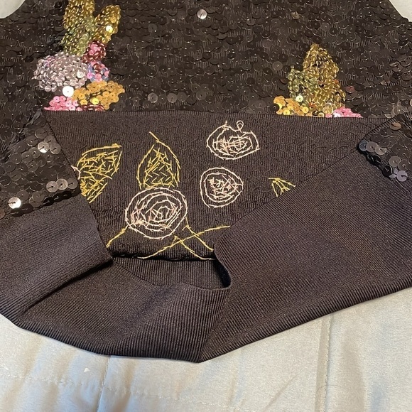 Sequin Floral Top Medium Maximalist Michelle Nicole Black Pink Tank Sparkly - Picture 15 of 15